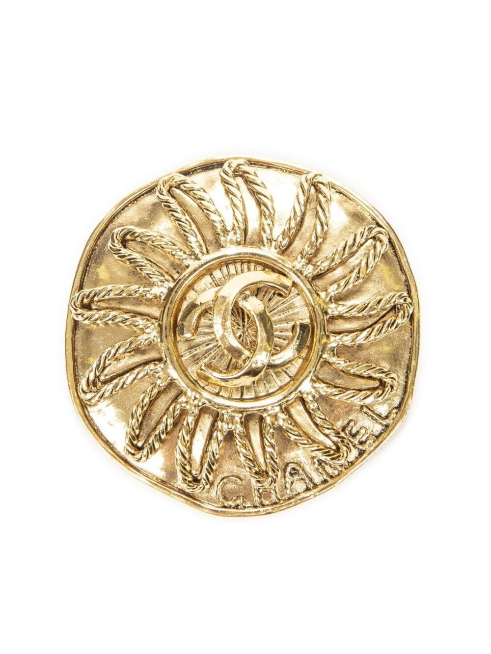 Chanel CC Round Sun Brooch Gold Plated